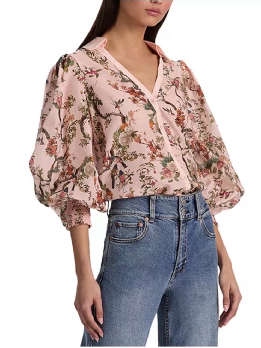 Alice +Olivia Charis Floral Pink Blouse in Sunset Grove English Rose Sz L NWT - Picture 3 of 16